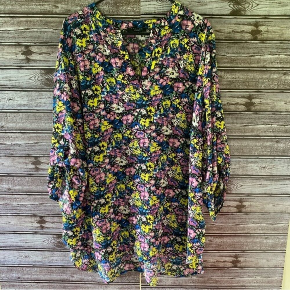 T Tahari Women's V-Neck‎ Floral Print Top Blouse Size 2X